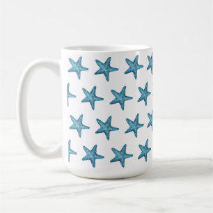 Nautischer Wasserfarben-Blauer Seestern Kaffeetasse