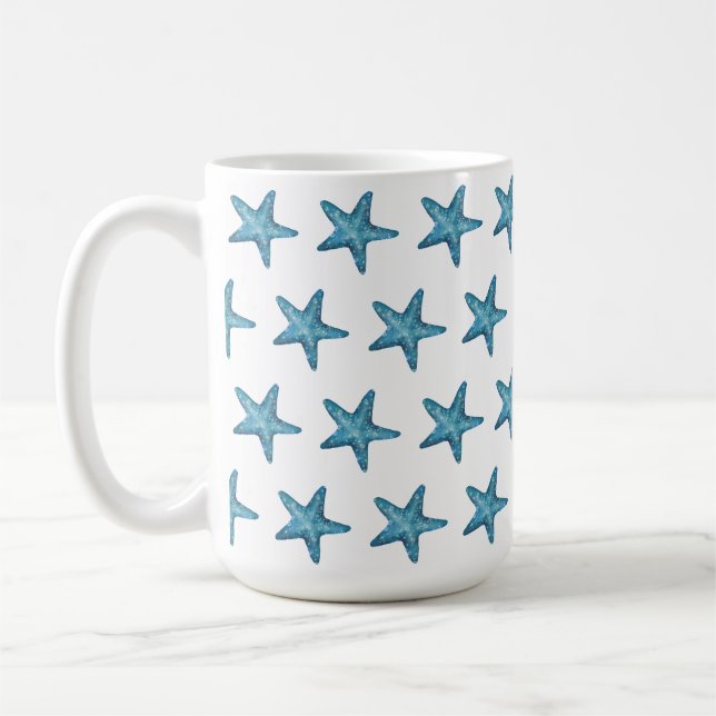 Nautischer Wasserfarben-Blauer Seestern Kaffeetasse (Links)