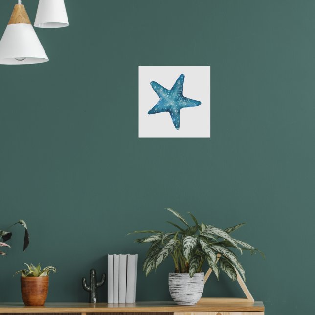 Nautischer Wasserfarben-Blauer Seestern Poster (Wohnzimmer 1)