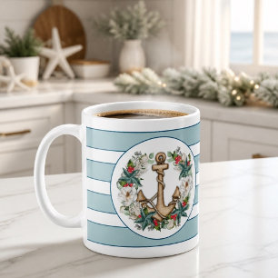 Nautischer Weihnachtskranz und Anker Klassischer B Kaffeetasse