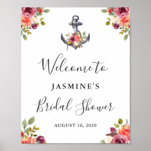 Nautisches Anker-Blumen-Brautparty-Willkommensschi Poster