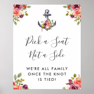 Nautisches Anker-Blumen-Hochzeit-Wähle-einen-Sitz- Poster