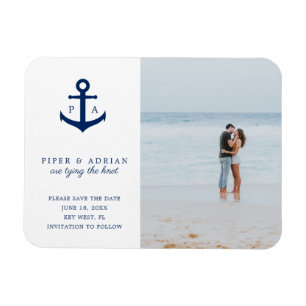 Nautisches Anker-Monogramm Foto Save-the-Date Magnet