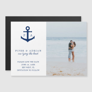 Nautisches Anker-Monogramm-Foto Save the Date Magneteinladung