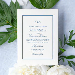 Nautisches Anker-Monogramm Navy Blau Hochzeit Einladung