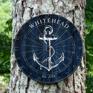 Nautisches Anker-Monogramm Navy Blau Holz Dartscheibe