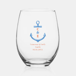Nautisches Anker-Monogramm-Paddel Weinglas Ohne Stiel