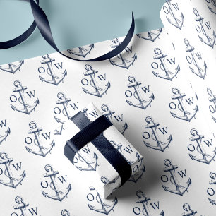 Nautisches Anker-Monogramm Weiß Marine Geschenkpapier