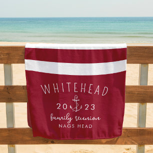 Nautisches Anker-Streifen Rot Monogramm Strandtuch