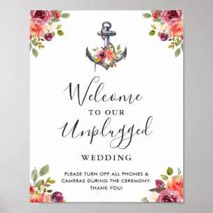 Nautisches Anker-Unplugged-Hochzeitsschild Poster