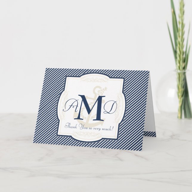 Nautisches Ankerboot Diagonal Streifen wirbeln Mod Dankeskarte (Vorderseite)