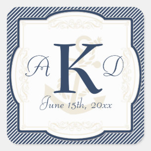 Nautisches Ankerboot Diagonal Streifen wirbeln Mod Quadratischer Aufkleber