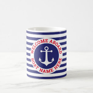 Nautisches Ankerdesign Navy Blue mit weißem Streif Kaffeetasse