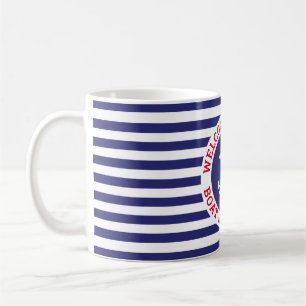 Nautisches Ankerdesign Navy Blue mit weißem Streif Kaffeetasse