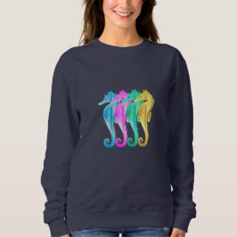 Nautisches Aqua/Rosa/Blau/Gold-Seepferd-Notebook T Sweatshirt