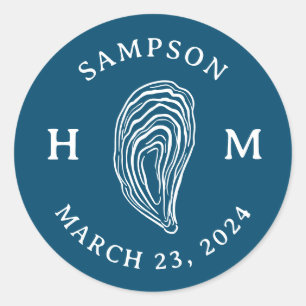 Nautisches Austernschalen-Monogramm mit Namen und  Runder Aufkleber