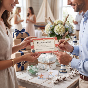 Nautisches Baby-Shower-Diaper-Raffle mit roten Str Begleitkarte