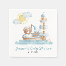 Nautisches Bären-Wasserfarben-Boot-Baby-Taufe