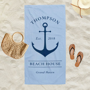 Nautisches Blau Anchor Beach House Monogramm Strandtuch