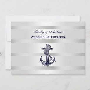 Nautisches Blau Anker Silber Wt BG H Hochzeit Einladung
