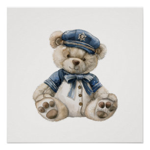 Nautisches Blau Baby Bär Poster