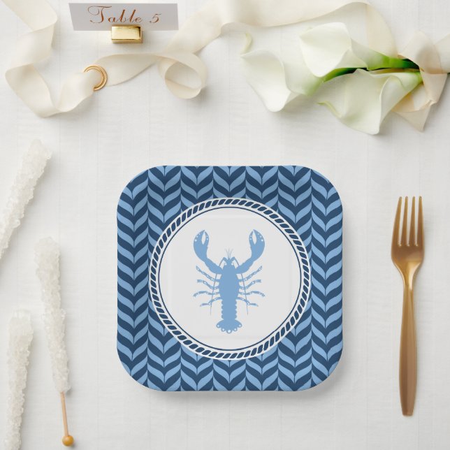 Nautisches Blau Hummer Küste  Pappteller (Hochzeit)