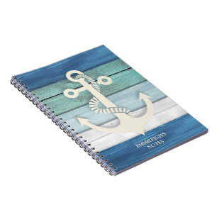 Nautisches Blau-Weiß-Distressed-Holz-Anker-Notizen Notizblock