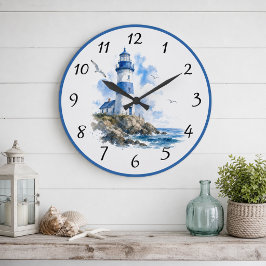 Nautisches Blau-Weiß-Leuchtturm Große Wanduhr
