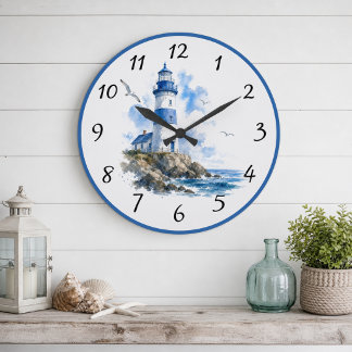 Nautisches Blau-Weiß-Leuchtturm Große Wanduhr