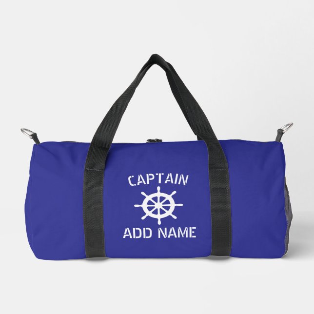 Nautisches blau-weißes Schiffsradrlogo individuell Duffle Bag (Vorderseite)