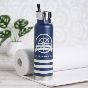 Nautisches Bootslenkrad Navigationsblau Personalis Trinkflasche