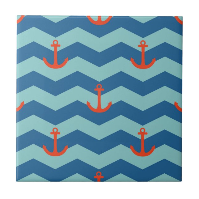 Nautisches Chevron-Muster Fliese (Vorderseite)