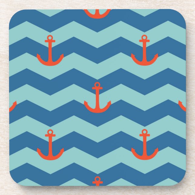 Nautisches Chevron-Muster Getränkeuntersetzer (Vorderseite)