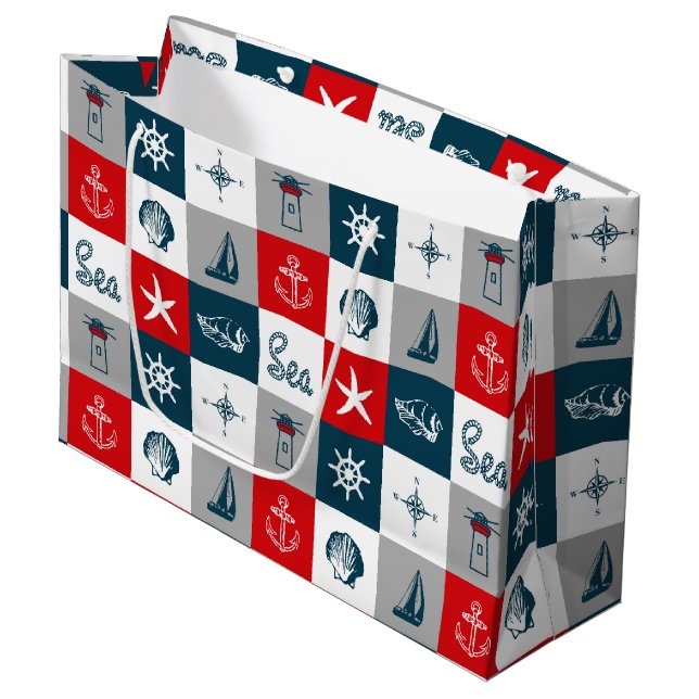 Nautisches Design Große Geschenktüte (Vorderseite Schrägansicht)