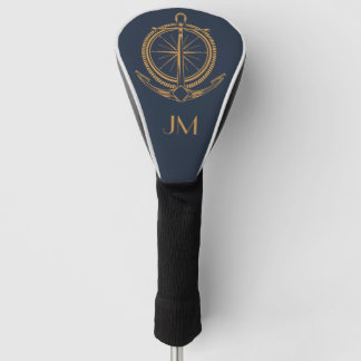 Nautisches Design mit Goldkompass und Anker Golf Headcover