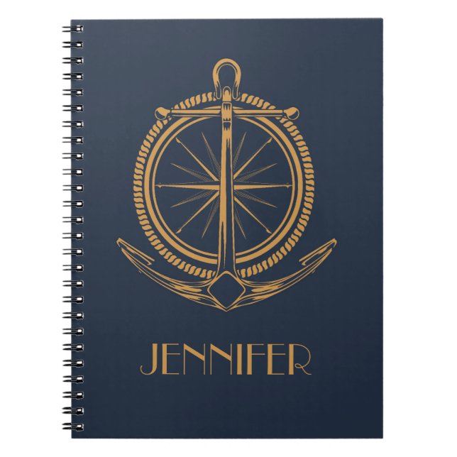 Nautisches Design mit Goldkompass und Anker Notizblock (Vorderseite)