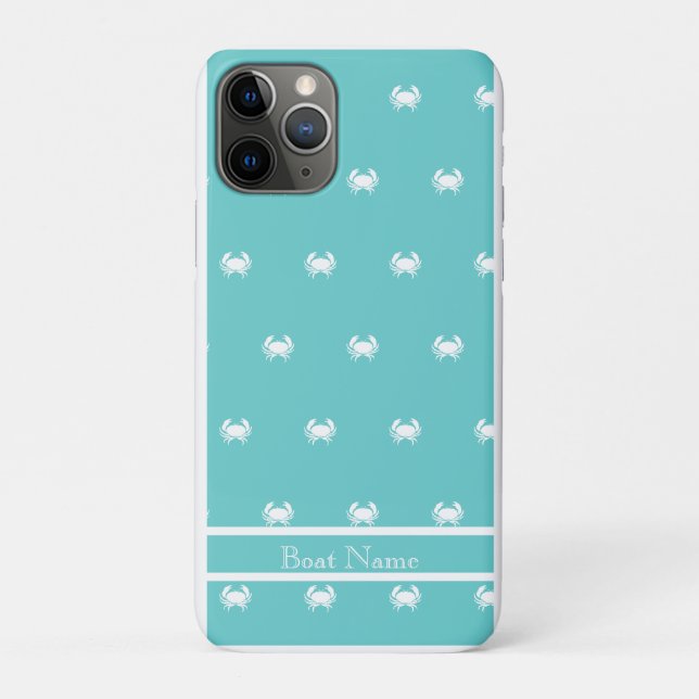 Nautisches Design mit weißer Krabbe auf Aquamarine Case-Mate iPhone Hülle (Rückseite)