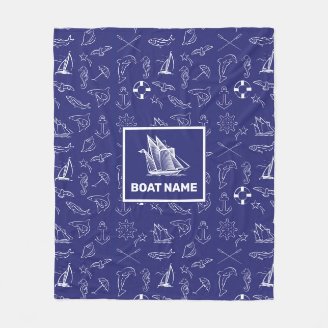 Nautisches Design Navy Blaues Plaid Fleecedecke (Vorderseite)