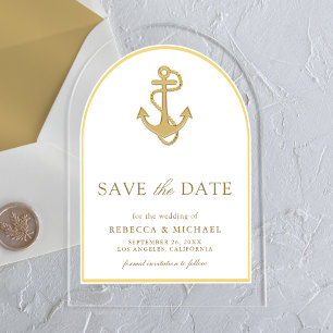 Nautisches Gold Anker Bogen Hochzeit Save the Date Acryleinladungen