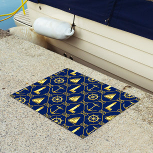Nautisches Gold und blaues Navy-Rope im Küstendeko Fußmatte