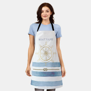 Nautisches goldenes Steuerrad,blaue Wasserfarbenst Schürze