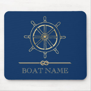 Nautisches goldenes Steuerrad, Marineblau Mousepad