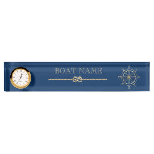 Nautisches goldenes Steuerrad, Marineblau Namensplakette