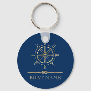 Nautisches goldenes Steuerrad, Marineblau Schlüsselanhänger
