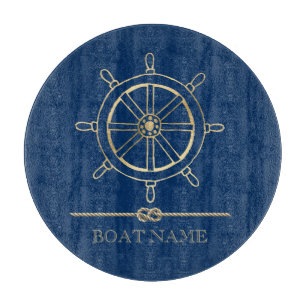 Nautisches goldenes Steuerrad, Marineblau Schneidebrett