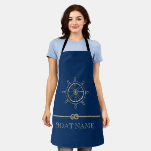 Nautisches goldenes Steuerrad, Marineblau  Schürze