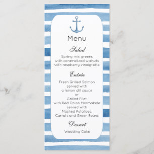 Nautisches Hochzeitsmenü Strandmenü Party Blue Menükarte