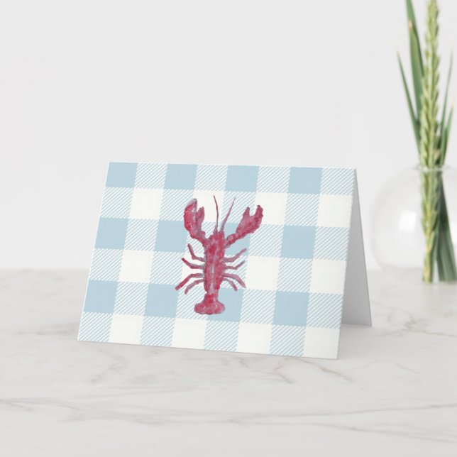 Nautisches Hummer-Blau-Gingham-Muster Karte (Vorderseite)