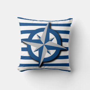 Nautisches Inspiriertes Kompass- und Streifenmuste Kissen