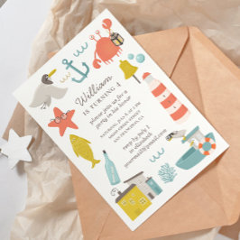 Nautisches Kindergeburtstag Party. Meerestiere Einladung